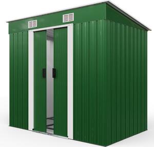 GARDEBRUK® L kovový prístrešok 2m² so základmi 200x125x185cm posuvné dvere zelený prístrešok na náradie záhradný prístrešok 4m³