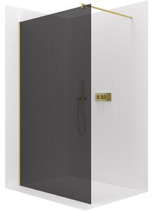 CERANO - Sprchová zástena Walk-in Onyx Round Ľ/P - 8 mm - guľatá vzpera - zlatá kartáčovaná, grafitové sklo - 30x200 cm