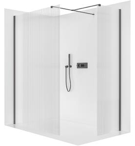 CERANO - Sprchová zástena Walk-in Onyx TL/P - 8 mm - hranatá vzpera - čierna matná, ryhované sklo - 100x50x200 cm