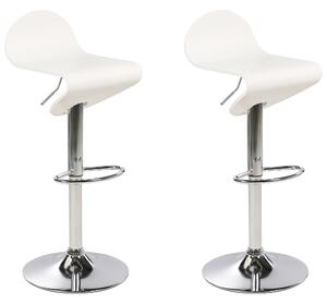 Sada 2 barových stoličiek biela s podnožkou otočná s plynovým zdvihom nastaviteľná výška moderný štýl