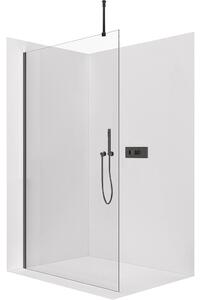 CERANO - Sprchová zástena Walk-in Onyx Top Round Ľ/P - 8 mm - guľatá vzpera - čierna matná, transparentné sklo - 50x200 cm