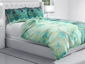 Biante Bavlnené posteľné obliečky Sandra SA-431 Hexagóny na zelenom Predĺžené 140x220 a 70x90 cm