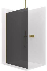 CERANO - Sprchová zástena Walk-in Onyx Top Round Ľ/P - 8 mm - guľatá vzpera - zlatá kartáčovaná, grafitové sklo - 50x200 cm