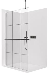 CERANO - Sprchová zástena Walk-in Onyx Top Round Ľ/P - 8 mm - guľatá vzpera + polička/držiak na uteráky - čierna matná, industriálne sklo - 90x200 cm