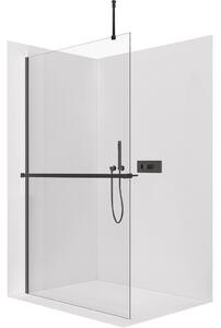 CERANO - Sprchová zástena Walk-in Onyx Top Round Ľ/P - 8 mm - guľatá vzpera + polička/držiak na uteráky - čierna matná, transparentné sklo - 40x200 cm