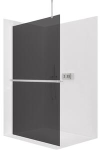 CERANO - Sprchová zástena Walk-in Onyx Top Round Ľ/P - 8 mm - guľatá vzpera + polička/držiak na uteráky - chróm, grafitové sklo - 140x200 cm