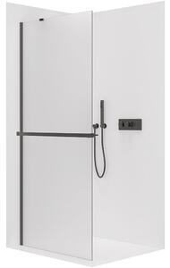CERANO - Sprchová zástena Walk-in Onyx YL/P - 8 mm - guľatá vzpera + polička/držiak na uteráky - čierna matná, mliečne sklo - 30x200 cm