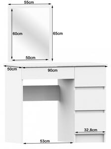ArtAko Toaletný stolík so zrkadlom CLIPS T-6 | biela matná 60x50