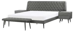 Spálňová zostava nábytku sivá umelá koža 160 x 200 cm posteľ lavička 2 nočné stolíky moderný dizajn