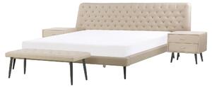 Spálňová zostava nábytku béžová umelá koža 160 x 200 cm posteľ lavička 2 nočné stolíky moderný dizajn