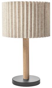 Stolná lampa svetlobéžová ľan látkové tienidlo podstavec z kaučukového dreva moderný škandinávsky štýl obývacia izba spálňa