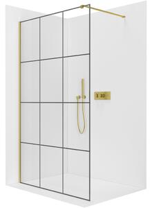 CERANO - Sprchová zástena Walk-in Onyx Cube Ľ/P - 8 mm - hranatá vzpera - zlatá kartáčovaná, industriálne sklo - 90x200 cm