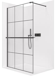 CERANO - Sprchová zástena Walk-in Onyx Cube Ľ/P - 8 mm + polička / držiak na uteráky - hranatá vzpera - čierna matná, industriálne sklo - 90x200 cm
