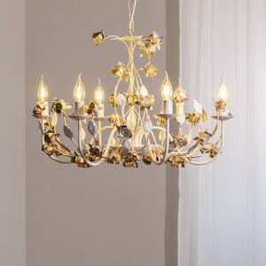 Luster Carolina, farba slonovej kosti, 6 svetiel, železo, Biela / opálová, Obývacia izba / jedáleň, kov, Florentský, Luster