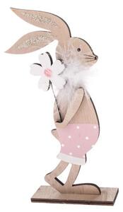 Drevený zajac - ružový 11x25x4,5 cm