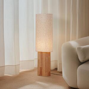 Stojacia lampa Lindby Kimiko, výška 100 cm, drevo, textil, E27, Svetlé drevo, Obývacia izba / jedáleň, Drevo, Škandinávsky, Stojaca lampa