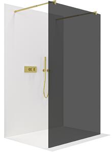CERANO - Sprchová zástena Walk-in Onyx Duo Ľ/P - 8 mm - okrúhla vzpera - zlatá kartáčovaná, grafitové sklo - 50x200 cm