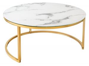 Konferenčný stolík Elegance 80cm mramorový vzhľad biely, zlatý rám