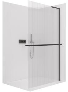 CERANO - Sprchová zástena Walk-in Onyx L-pravá vzpera - 8 mm + polička / držiak na uteráky - čierna matná, ryhované sklo - 120x200 cm