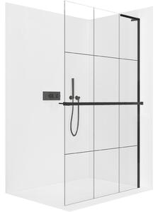 CERANO - Sprchová zástena Walk-in Onyx L-pravá vzpera - 8 mm + polička / držiak na uteráky - čierna matná, industriálne sklo - 90x200 cm