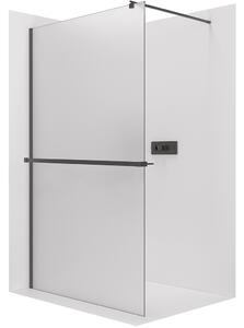 CERANO - Sprchová zástena Walk-in Onyx Round Ľ/P - 8 mm - okrúhla vzpera + polička/držiak na uteráky - čierna matná, mliečne sklo - 30x200 cm