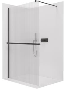 CERANO - Sprchová zástena Walk-in Onyx Round Ľ/P - 8 mm + polička/držiak na uteráky - guľatá vzpera - čierna matná, ryhované sklo - 50x200 cm