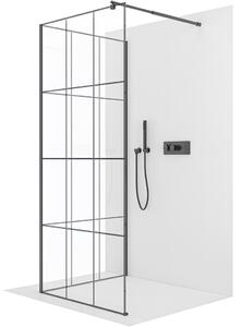 CERANO - Sprchová zástena Walk-in Onyx Corner Round Ľ/P - 8 mm - guľatá vzpera - čierna matná, industriálne sklo - 90x200 cm