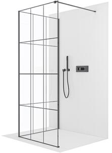 CERANO - Sprchová zástena Walk-in Onyx Corner Cube Ľ/P - 8 mm - hranatá vzpera - čierna matná, industriálne sklo - 90x200 cm