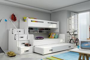 BMS Rozšírená poschodová posteľ s prístelkou MAX 3 200x120 biela Doplňujúca farba postele: Modrá