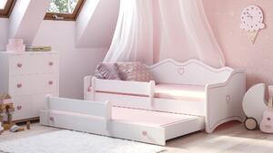 Detská posteľ s prístelkou EMKA II Farba: Biela / ružový úchyt