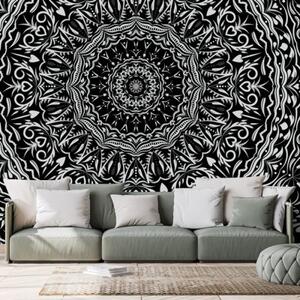 Samolepiaca tapeta Mandala vo vintage štýle v čiernobielom - 225x150