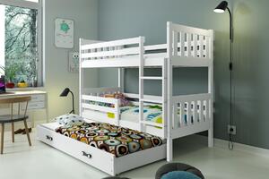 Detská poschodová posteľ s prístelkou CARINO 3 | 80 x 190 cm Farba: biela / zelená