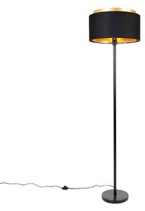 Moderná stojaca lampa čierna s odtieňom čierna so zlatou - Simplo