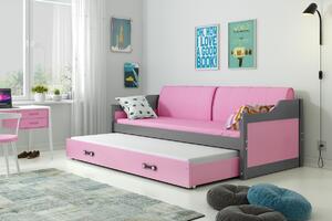 BMS Detská posteľ s prístelkou DAVID grafit Veľkosť spacej plochy: 190x80 cm, Doplňujúca farba postele: Ružová