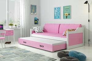 BMS Detská posteľ s prístelkou DAVID biela Veľkosť spacej plochy: 200x90 cm, Doplňujúca farba postele: Ružová