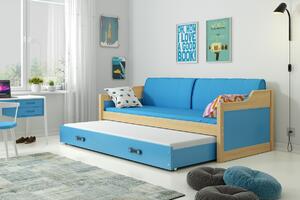 BMS Detská posteľ s prístelkou DAVID borovice Veľkosť spacej plochy: 200x90 cm, Doplňujúca farba postele: Modrá