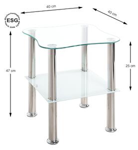 Prístavný stolík KLECKS kov/sklo biela