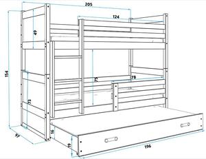 BMS Detská poschodová posteľ s prístelkou RICO grafit Veľkosť spacej plochy: 190x80 cm, Doplňujúca farba postele: Ružová