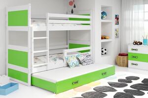 Detská poschodová posteľ s prístelkou RICO 3 | biela 90 x 200 cm Farba: biela/zelená