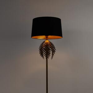 Vintage stojaca lampa zlatá s bavlneným tienidlom čierna - Botanica
