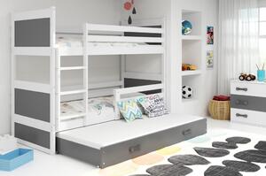 Detská poschodová posteľ s prístelkou RICO 3 | biela 90 x 200 cm Farba: Biela/sivá