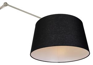 Moderná stojaca lampa oceľové ľanové tienidlo čierne 45 cm - Redaktor