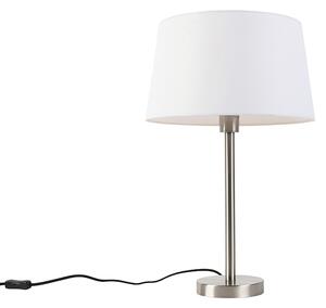 Moderná stolová lampa oceľová s bielym tienidlom 32 cm - Simplo