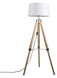 Stojacia lampa prírodná s bielym ľanovým tienidlom 45 cm - Statív