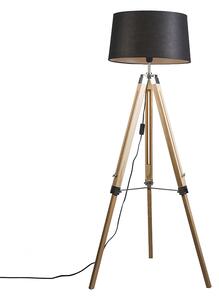 Stojacia lampa prírodná s čiernym ľanovým tienidlom 45 cm - Statív