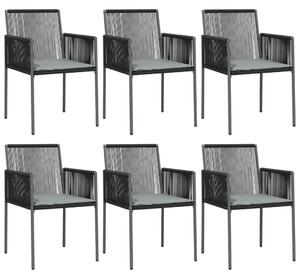 Záhradné stoličky a vankúše 6ks čierne 54x60,5x83,5cm polyratan