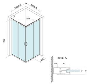 Bruckner, BORG štvorcová sprchová zástena 800x800x1950 mm, 6mm číre sklo, chrómový profil, 751.180.1
