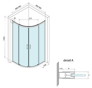 Bruckner, BORG štvrťkruhová sprchová zástena 900x900x1950 mm, R550, 6mm číre sklo, chrómový profil, 751.090.1