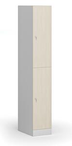 Šatníková skrinka s úložnými boxmi, 2 boxy, 1850 x 300 x 500 mm, cylindrický zámok, laminované dvere, breza