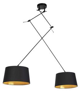 Závesná lampa s bavlnenými odtieňmi čierna so zlatou 35 cm - Blitz II čierna
